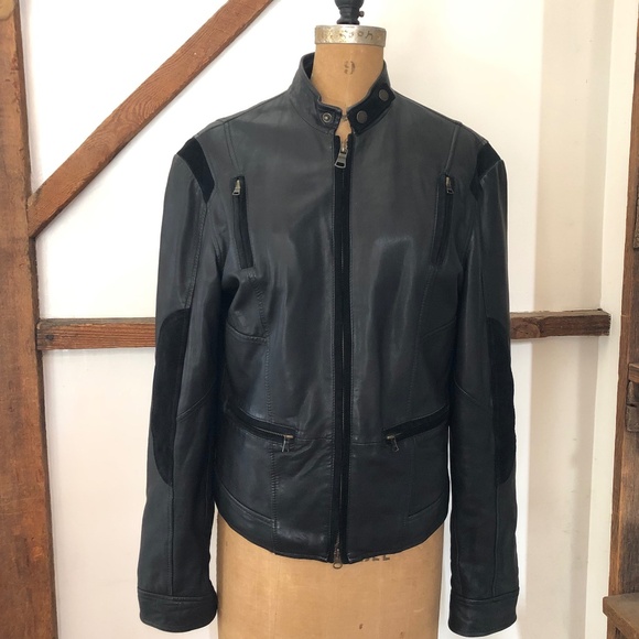 AX Armani Soft Leather Moto Cafe Jacket sz Small - Picture 1 of 13